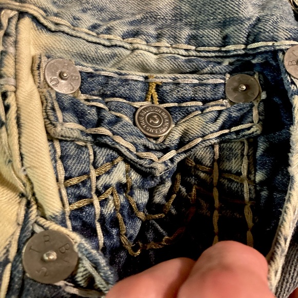 Rare! 🇺🇸 Ricky Bleach Splatter Super T True Religion size 32x34 unaltered! 😱 - Picture 5 of 14